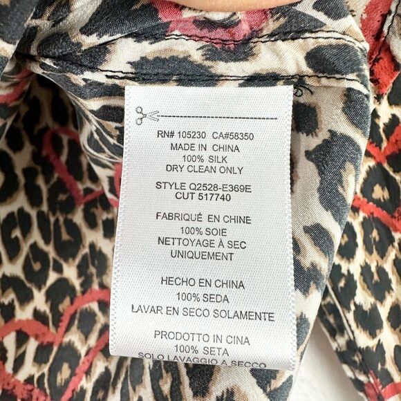 Equipment Adalyn Leopard Heart Print Silk Shirt Natural Ginseng Size XS - Picture 12 of 12